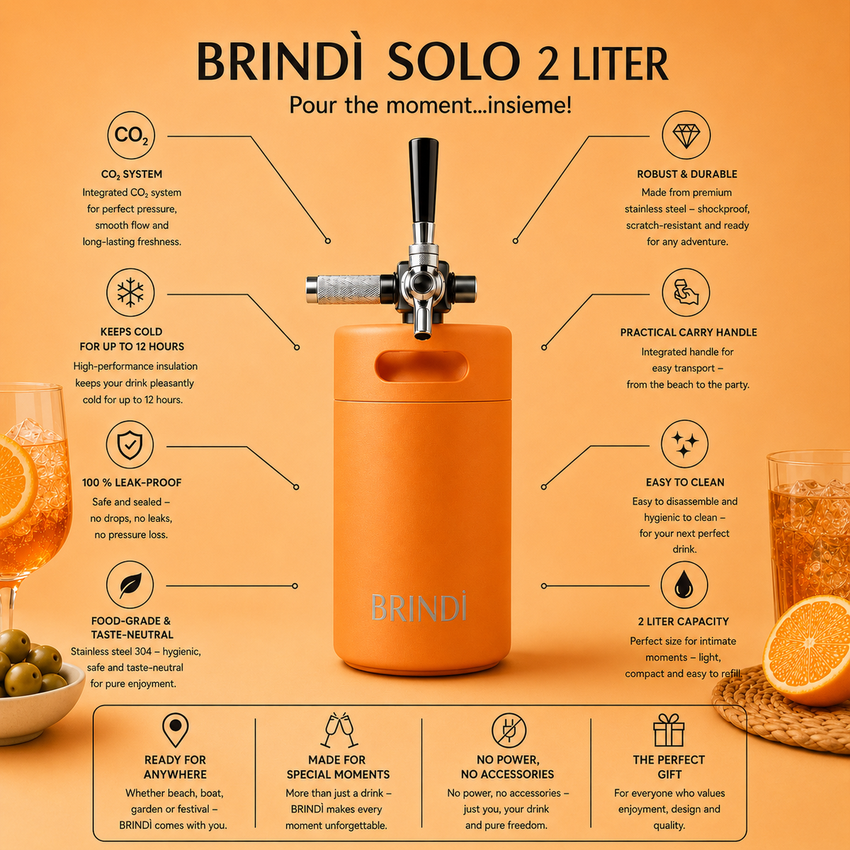BRINDÌ Solo (2L) Mini Keg, Tramonto - Last Light (orange)