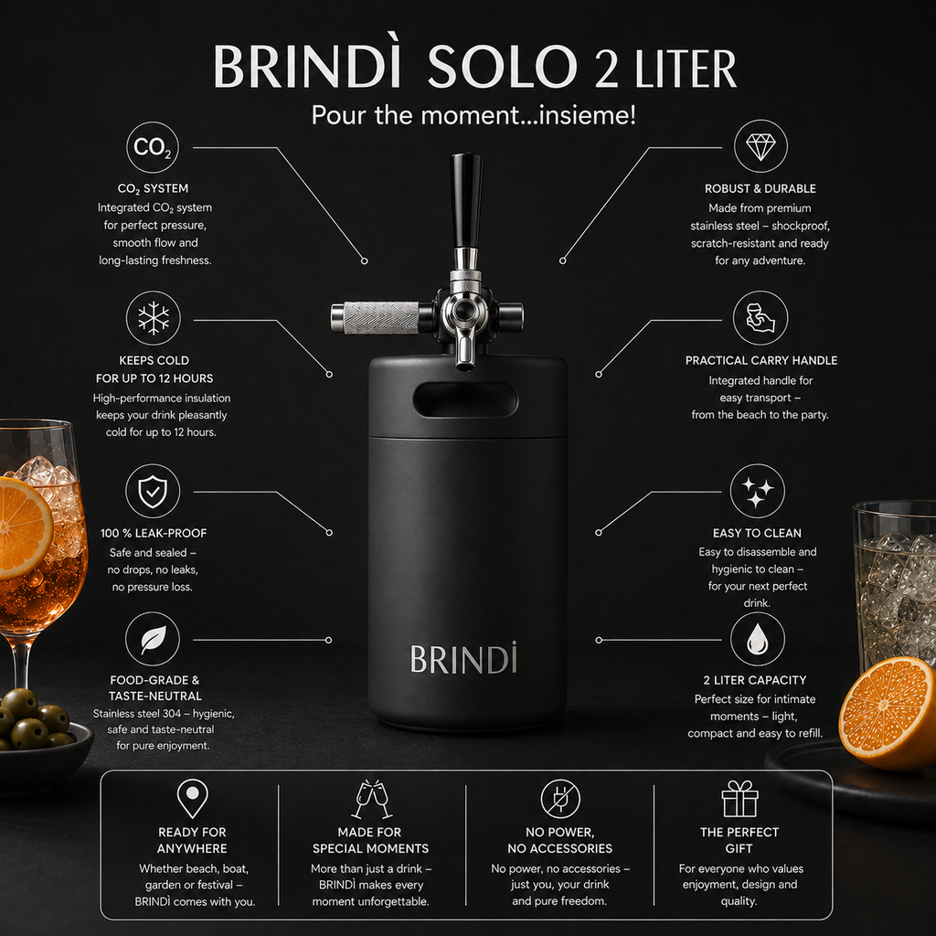 BRINDÌ Solo (2L) Mini Keg, Lava - Smoke & Ash (schwarz)
